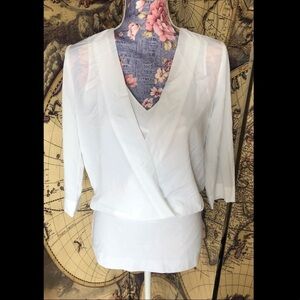 NWOT! Cabi white layered Surplice faux wrap top. Size XS